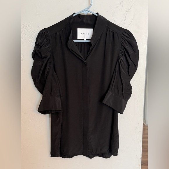 FRAME Woman’s Gillian Puff Sleeve Silk Blouse. Size L. 100% silk - Picture 6 of 16